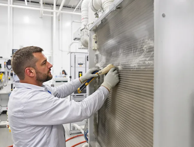 Littleton Air Duct Cleaning technician performing precision commercial coil cleaning at a Littleton business
