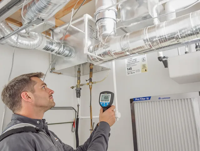 Littleton Air Duct Cleaning expert conducting detailed filter system inspection using diagnostic tools in Littleton