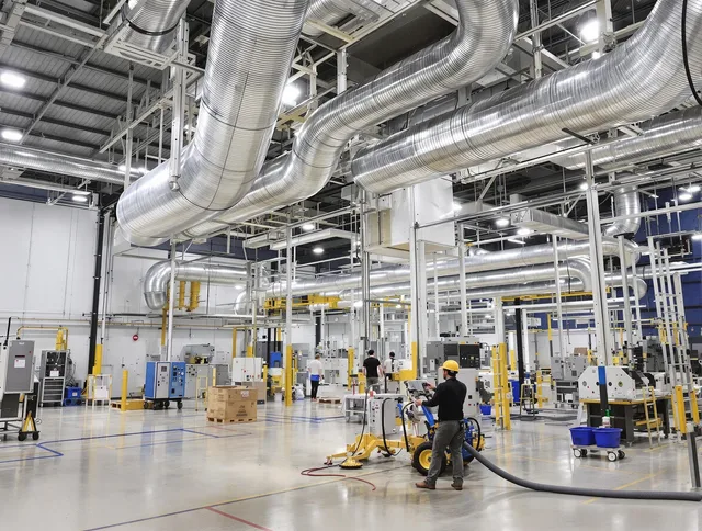 Littleton Air Duct Cleaning team performing comprehensive industrial duct cleaning at a large facility in Littleton